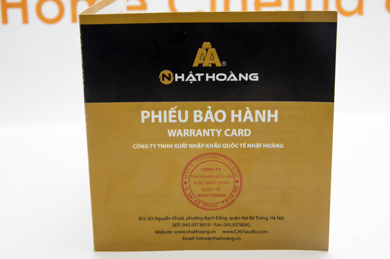 Mặt trước phiếu bảo hành nhật hoàng