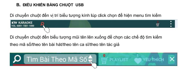 Chọn bài hát bằng chuột usb