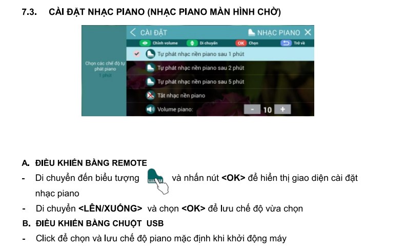 Cài đặt nhạc piano