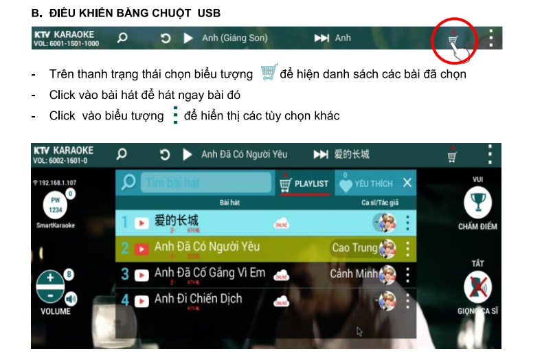 Điều khiển danh sách bằng chuột usb