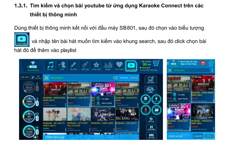 Chọn bài bằng youtube trên acnos sb801