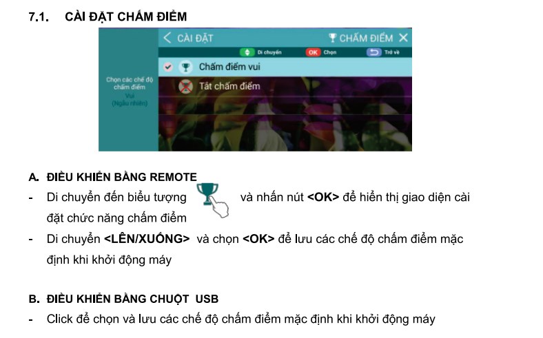 Cài đặt chấm điểm trên acnos sb801