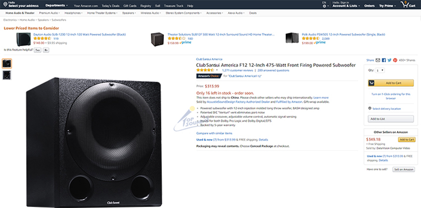 Sub Điện Sansui F12 trên Amazon